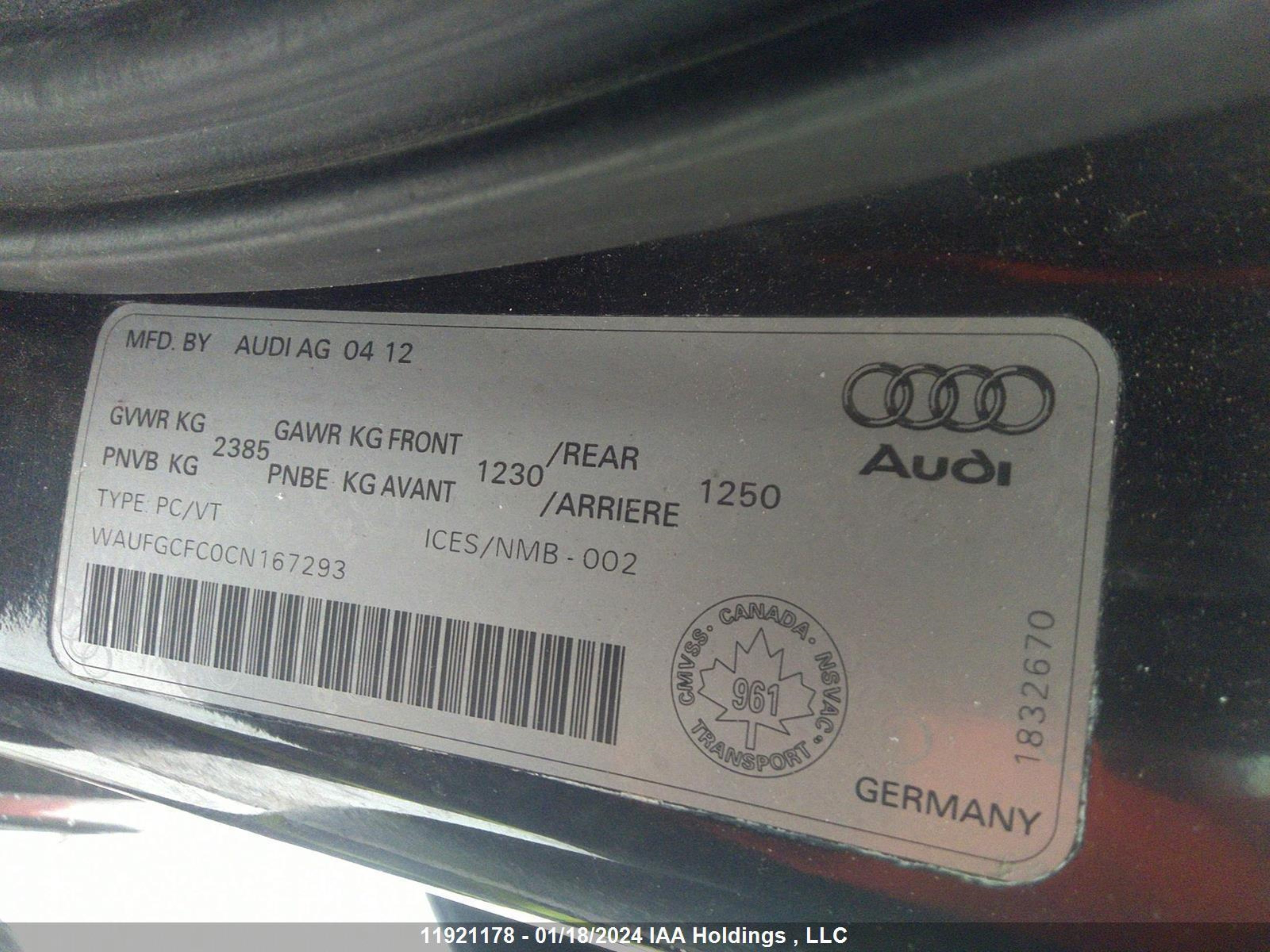 Photo 8 VIN: WAUFGCFC0CN167293 - AUDI A6 