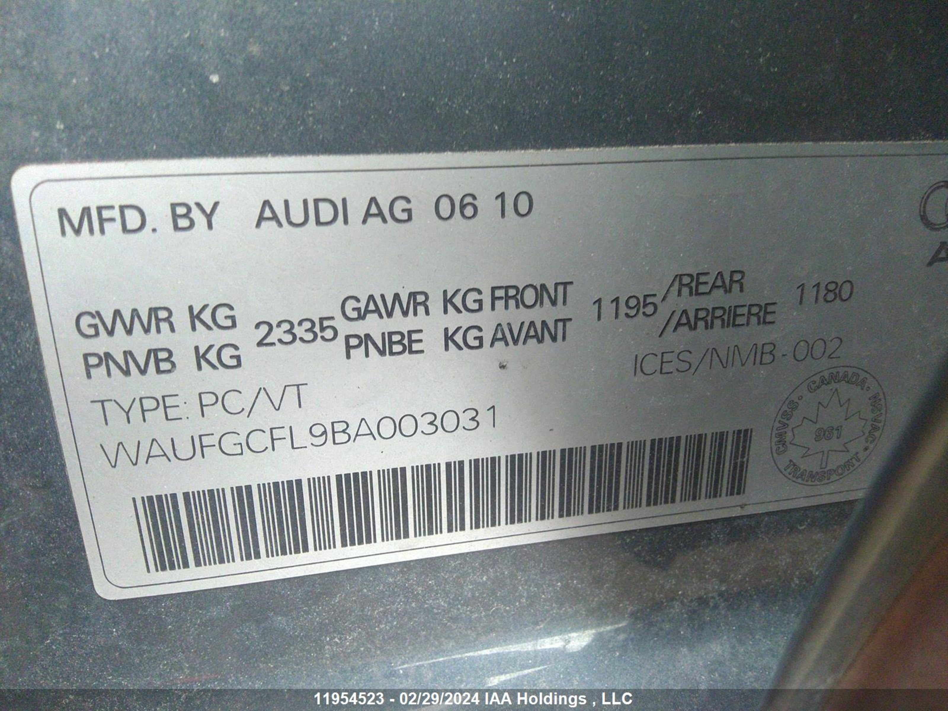 Photo 8 VIN: WAUFGCFL9BA003031 - AUDI S4 