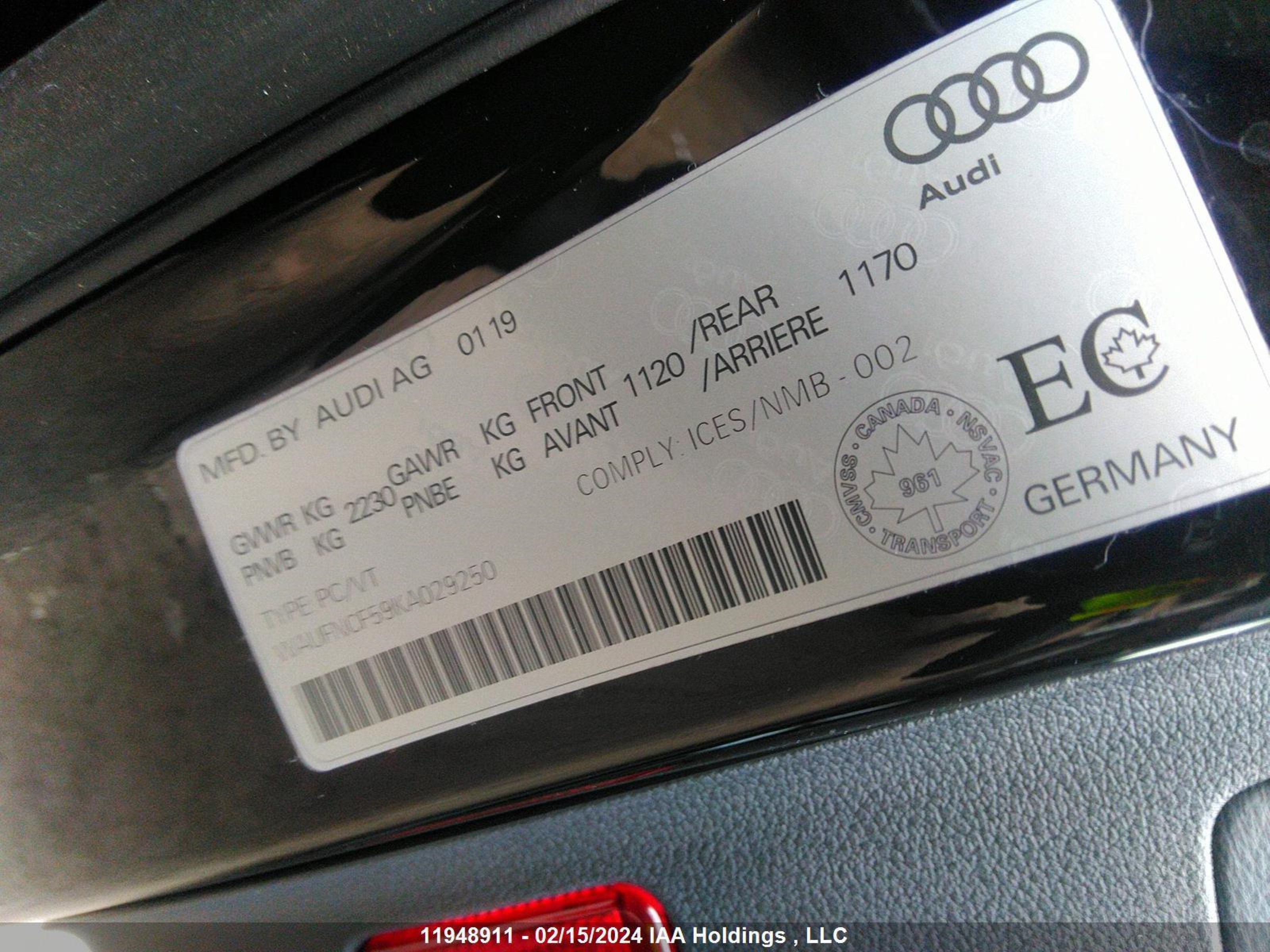 Photo 8 VIN: WAUFNCF59KA029250 - AUDI A5 