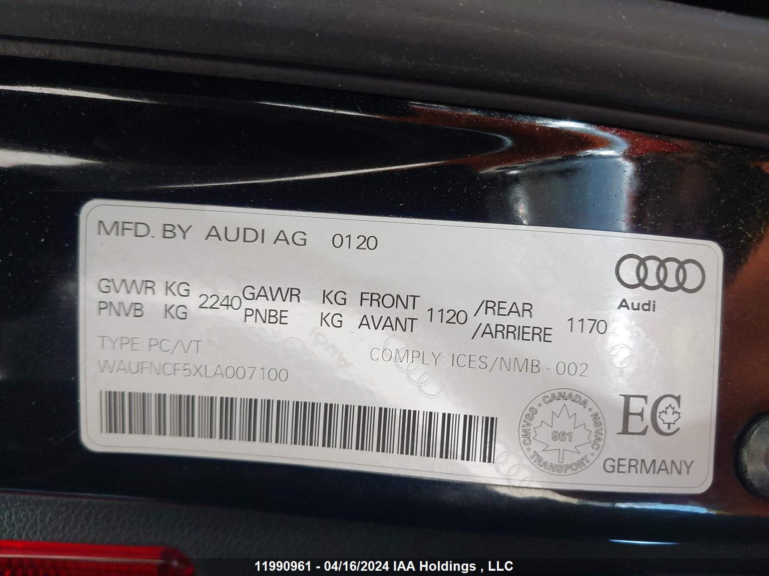 Photo 8 VIN: WAUFNCF5XLA007100 - AUDI A5 