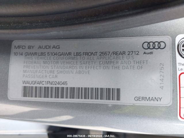 Photo 8 VIN: WAUGFAFC1FN024045 - AUDI A6 