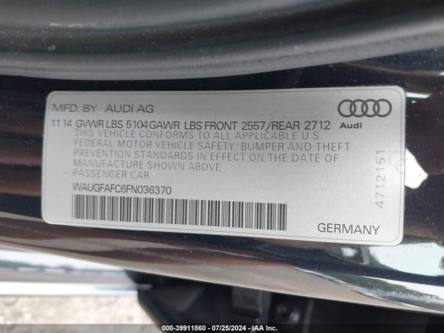 Photo 8 VIN: WAUGFAFC6FN036370 - AUDI A6 