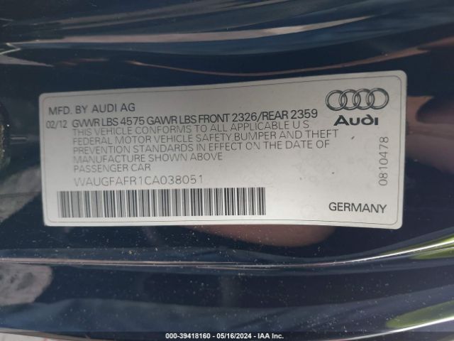 Photo 8 VIN: WAUGFAFR1CA038051 - AUDI A5 