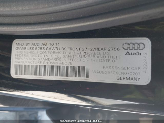 Photo 8 VIN: WAUGGAFCXCN070207 - AUDI A6 