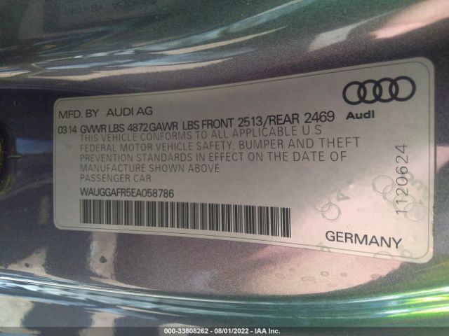 Photo 8 VIN: WAUGGAFR5EA058786 - AUDI S5 