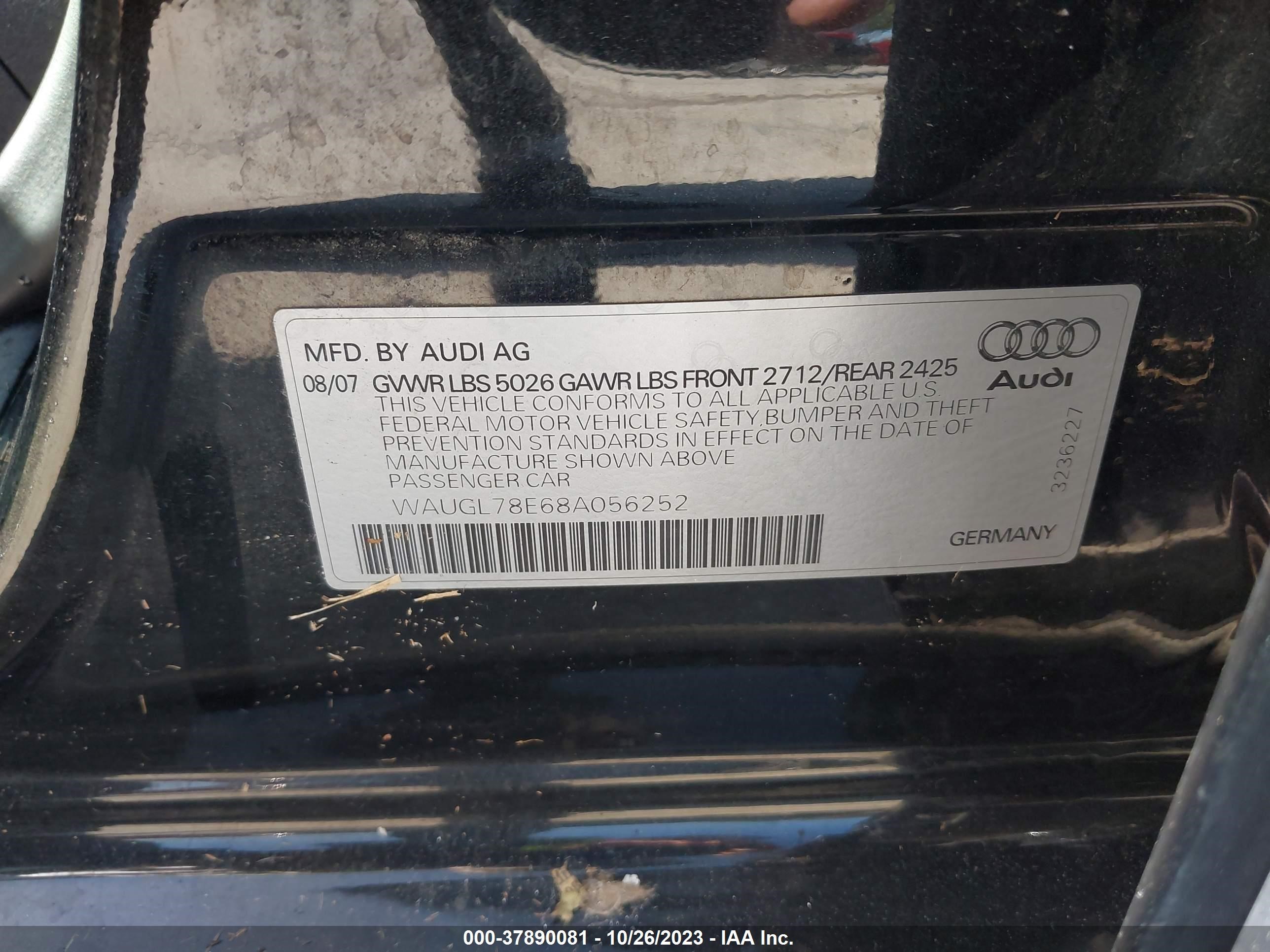 Photo 8 VIN: WAUGL78E68A056252 - AUDI S4 