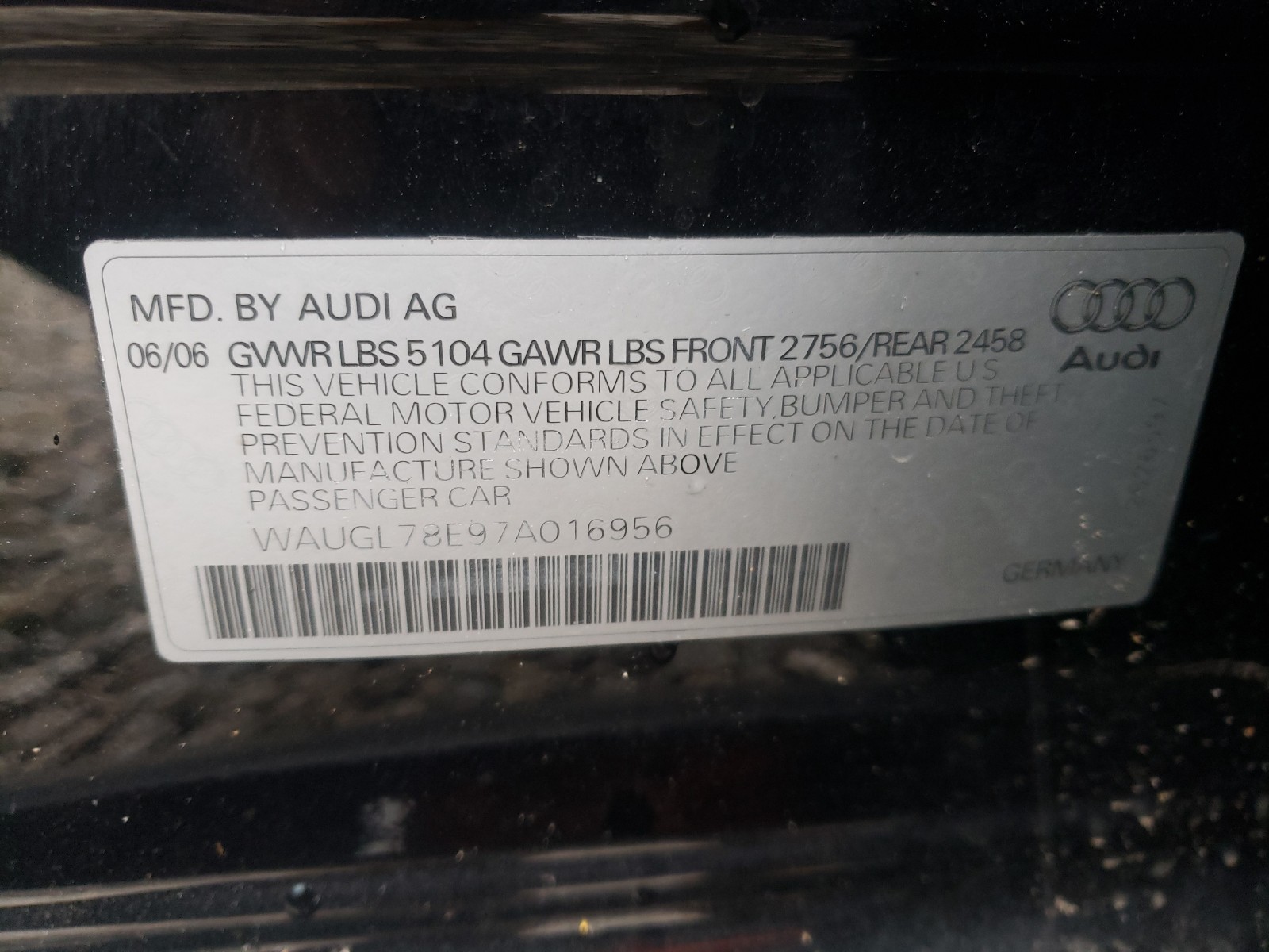 Photo 9 VIN: WAUGL78E97A016956 - AUDI NEW S4 QUA 