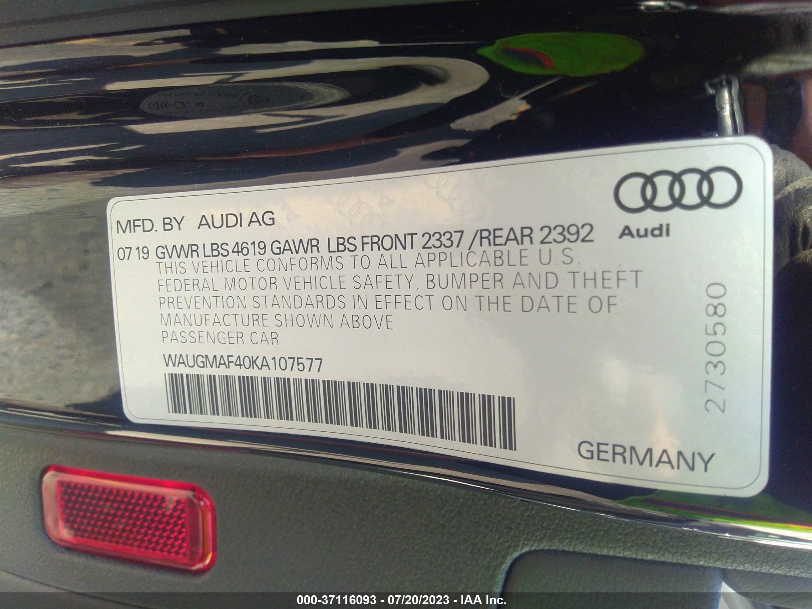 Photo 8 VIN: WAUGMAF40KA107577 - AUDI A4 