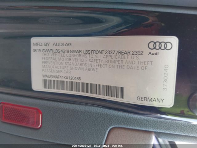 Photo 8 VIN: WAUGMAF41KA120466 - AUDI A4 