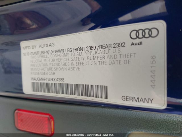 Photo 8 VIN: WAUGMAF41LN004288 - AUDI A4 