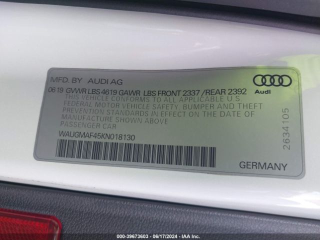 Photo 8 VIN: WAUGMAF45KN018130 - AUDI A4 