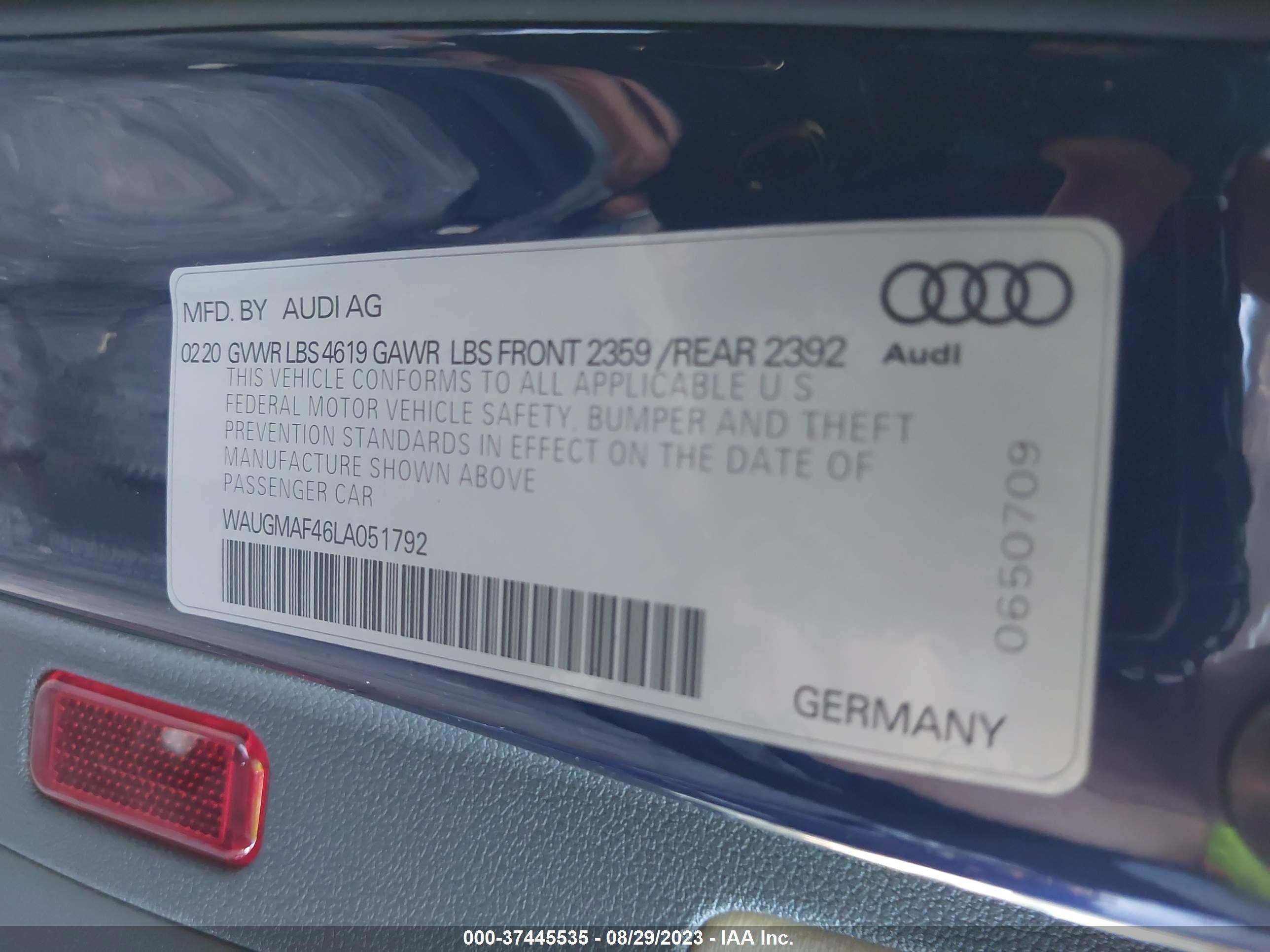 Photo 8 VIN: WAUGMAF46LA051792 - AUDI A4 