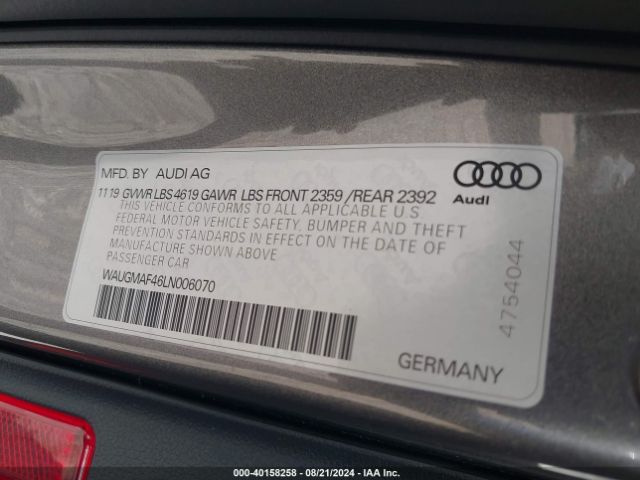 Photo 8 VIN: WAUGMAF46LN006070 - AUDI A4 