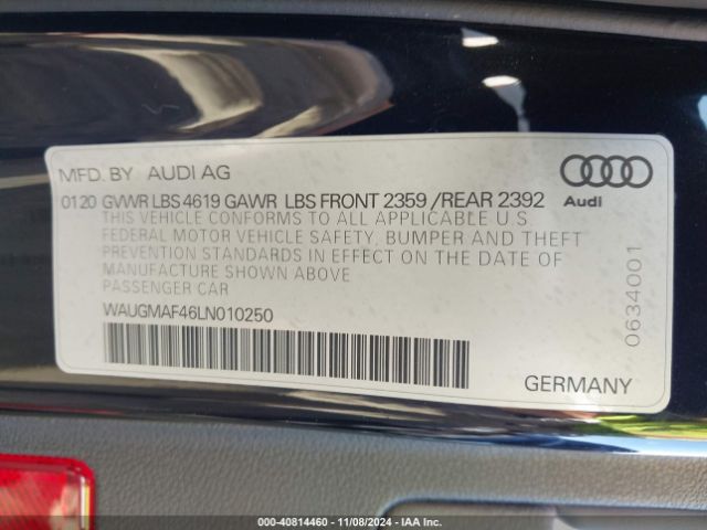 Photo 8 VIN: WAUGMAF46LN010250 - AUDI A4 