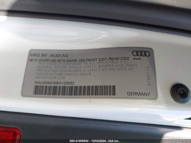 Photo 8 VIN: WAUGMAF48KA120562 - AUDI A4 