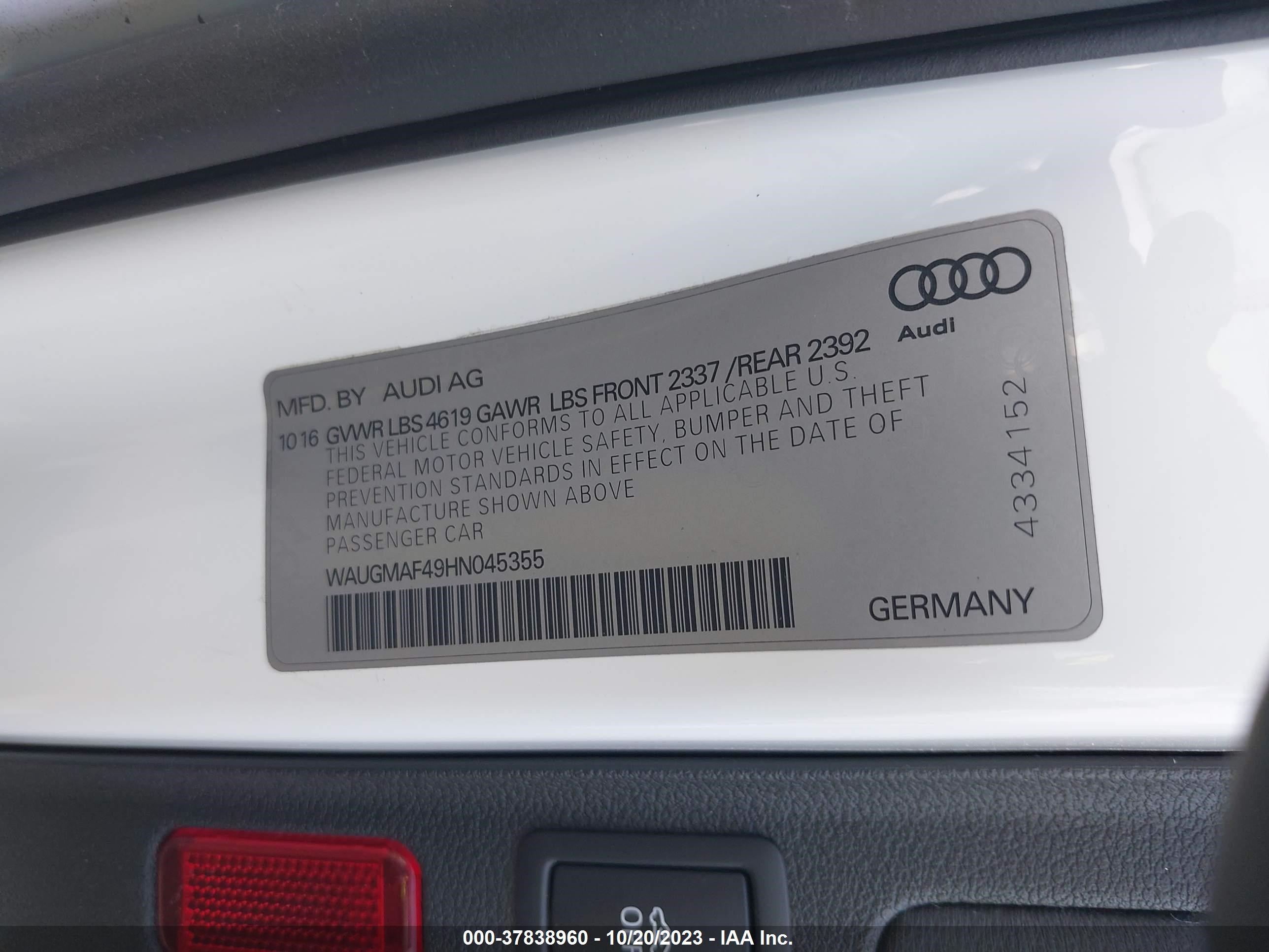 Photo 8 VIN: WAUGMAF49HN045355 - AUDI A4 