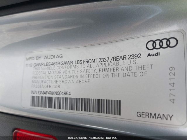 Photo 8 VIN: WAUGMAF4XKN004854 - AUDI A4 