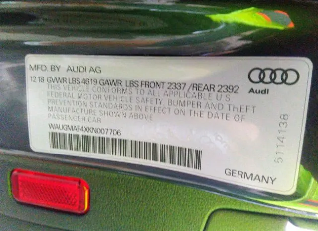 Photo 8 VIN: WAUGMAF4XKN007706 - AUDI A4 