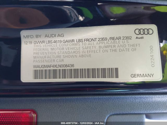 Photo 8 VIN: WAUGMAF4XLN008436 - AUDI A4 