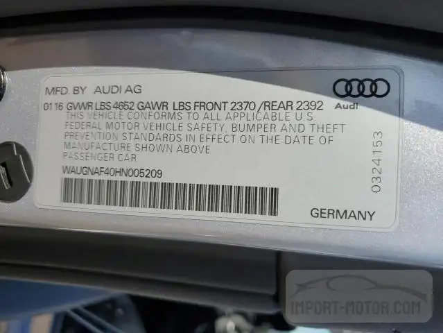 Photo 12 VIN: WAUGNAF40HN005209 - AUDI A4 