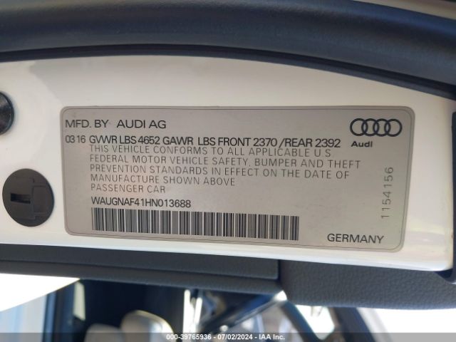 Photo 8 VIN: WAUGNAF41HN013688 - AUDI A4 