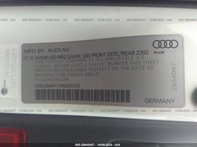 Photo 8 VIN: WAUGNAF41HN025310 - AUDI A4 