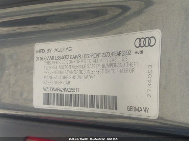 Photo 8 VIN: WAUGNAF42HN025817 - AUDI A4 