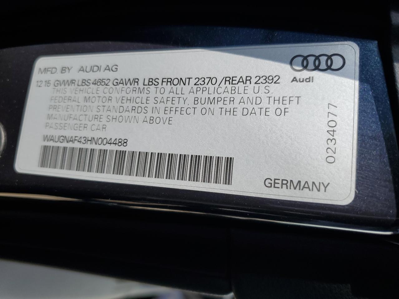 Photo 11 VIN: WAUGNAF43HN004488 - AUDI A4 