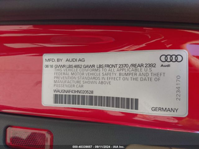 Photo 8 VIN: WAUGNAF43HN020528 - AUDI A4 