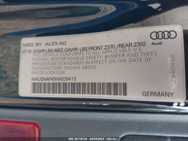 Photo 8 VIN: WAUGNAF45HA039413 - AUDI A4 