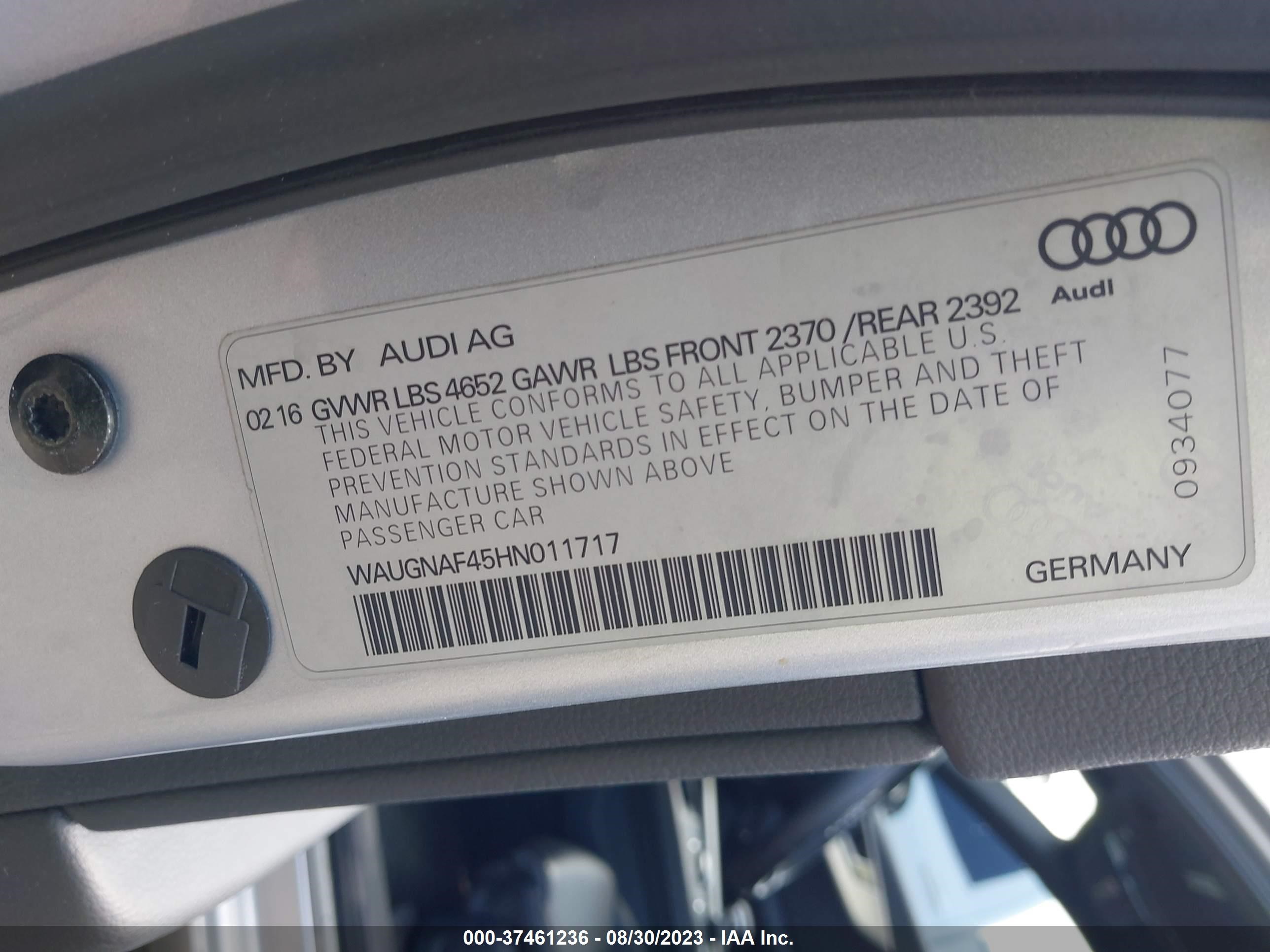 Photo 8 VIN: WAUGNAF45HN011717 - AUDI A4 