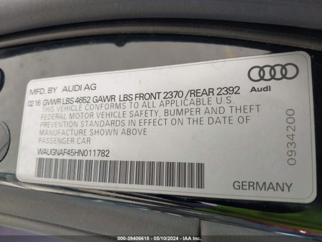 Photo 8 VIN: WAUGNAF45HN011782 - AUDI A4 