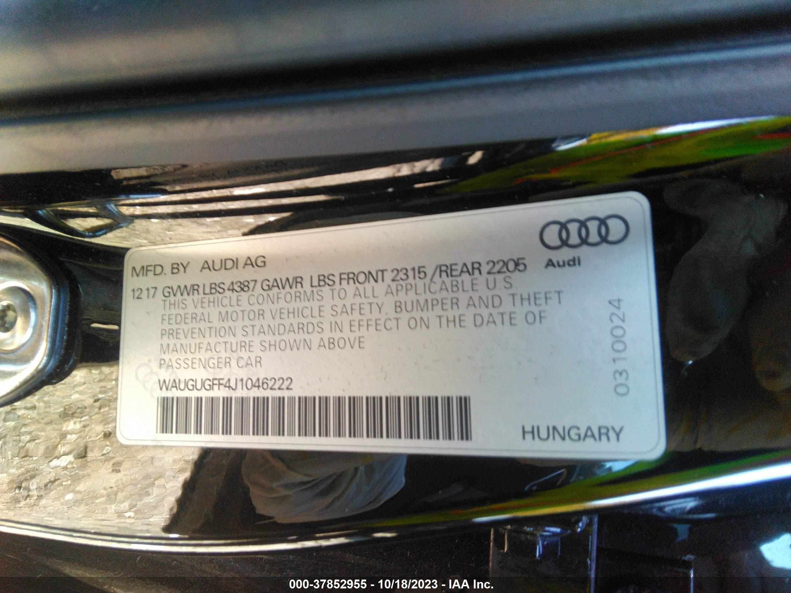 Photo 8 VIN: WAUGUGFF4J1046222 - AUDI A3 