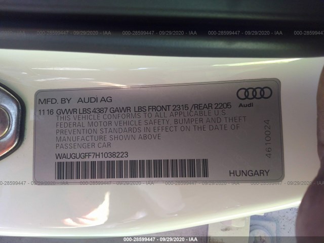 Photo 8 VIN: WAUGUGFF7H1038223 - AUDI A3 SEDAN 