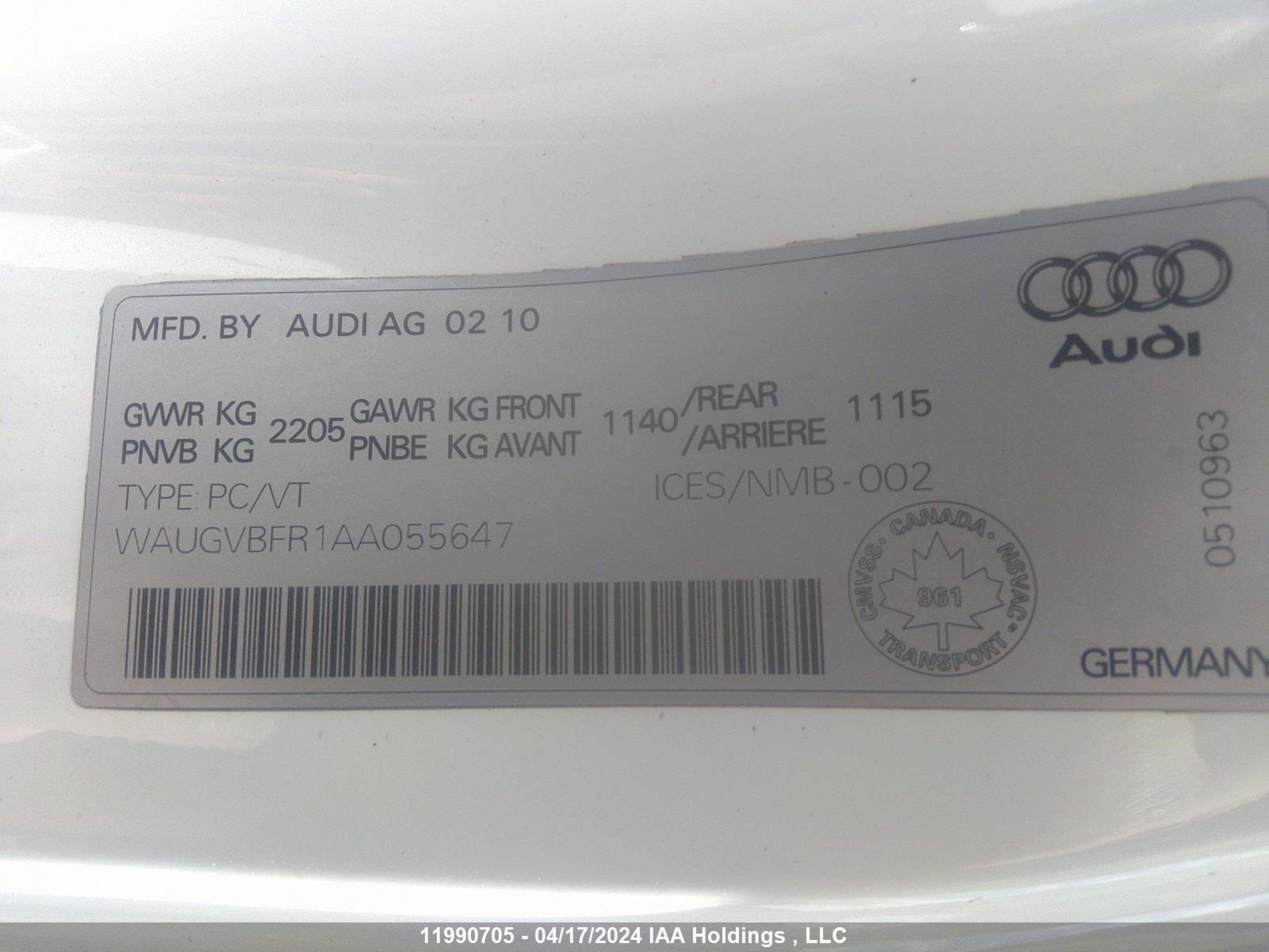 Photo 8 VIN: WAUGVBFR1AA055647 - AUDI S5 