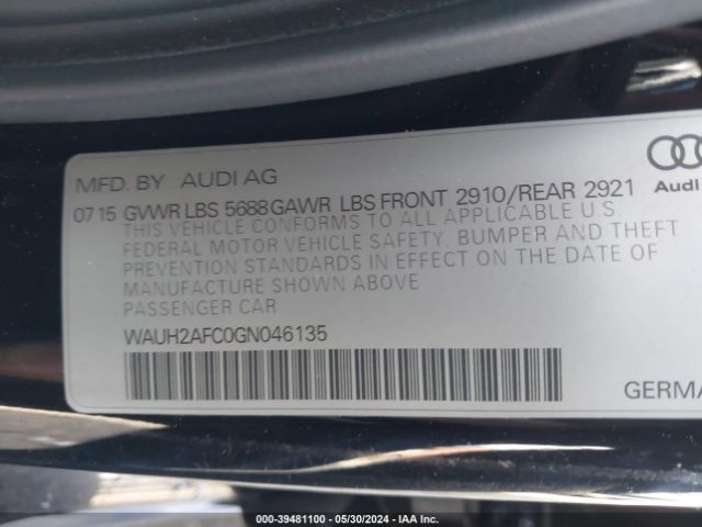 Photo 8 VIN: WAUH2AFC0GN046135 - AUDI S6 