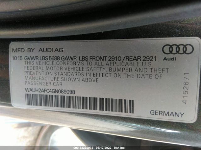 Photo 8 VIN: WAUH2AFC4GN089098 - AUDI S6 