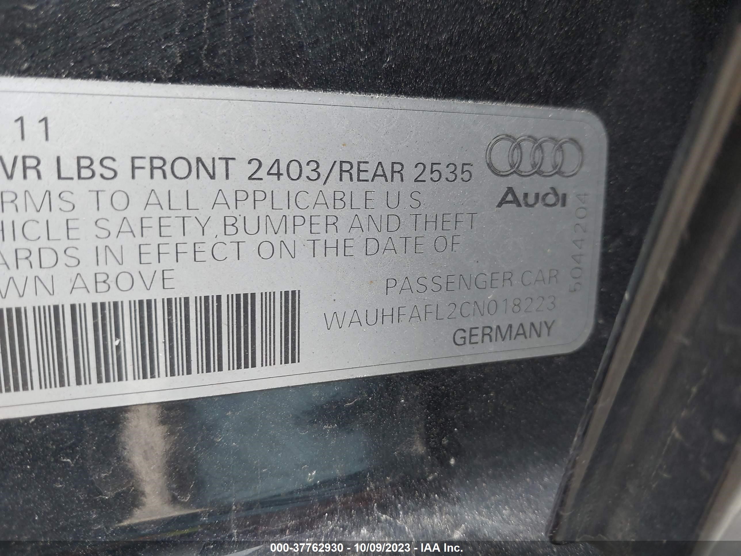 Photo 8 VIN: WAUHFAFL2CN018223 - AUDI A4 