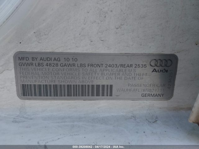 Photo 8 VIN: WAUHFAFL7BN027711 - AUDI A4 