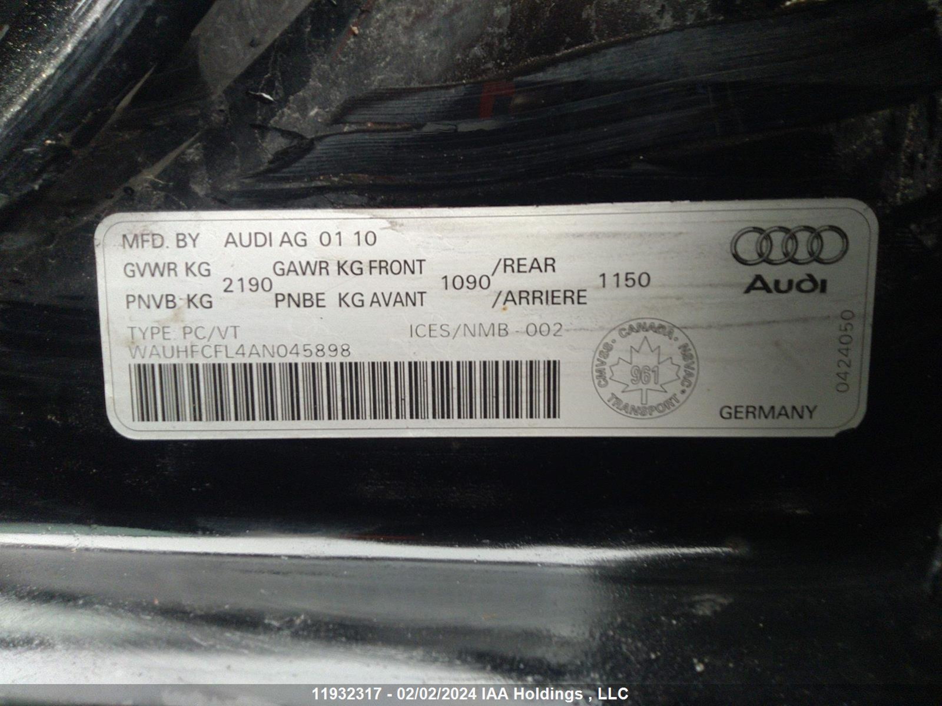 Photo 8 VIN: WAUHFCFL4AN045898 - AUDI A4 