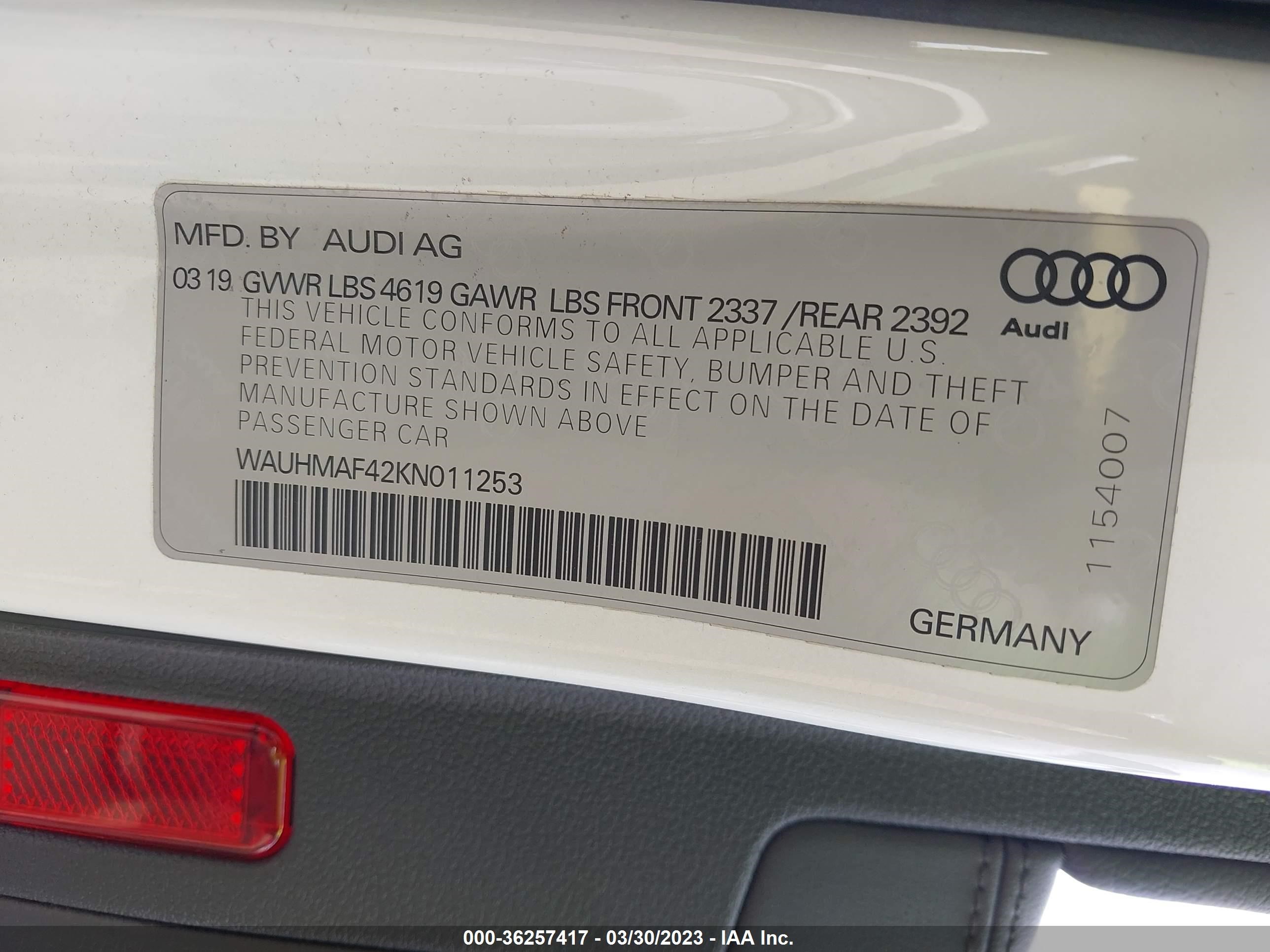 Photo 8 VIN: WAUHMAF42KN011253 - AUDI A4 