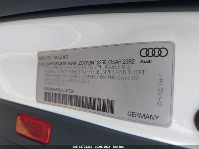 Photo 8 VIN: WAUHMAF49LA047725 - AUDI A4 