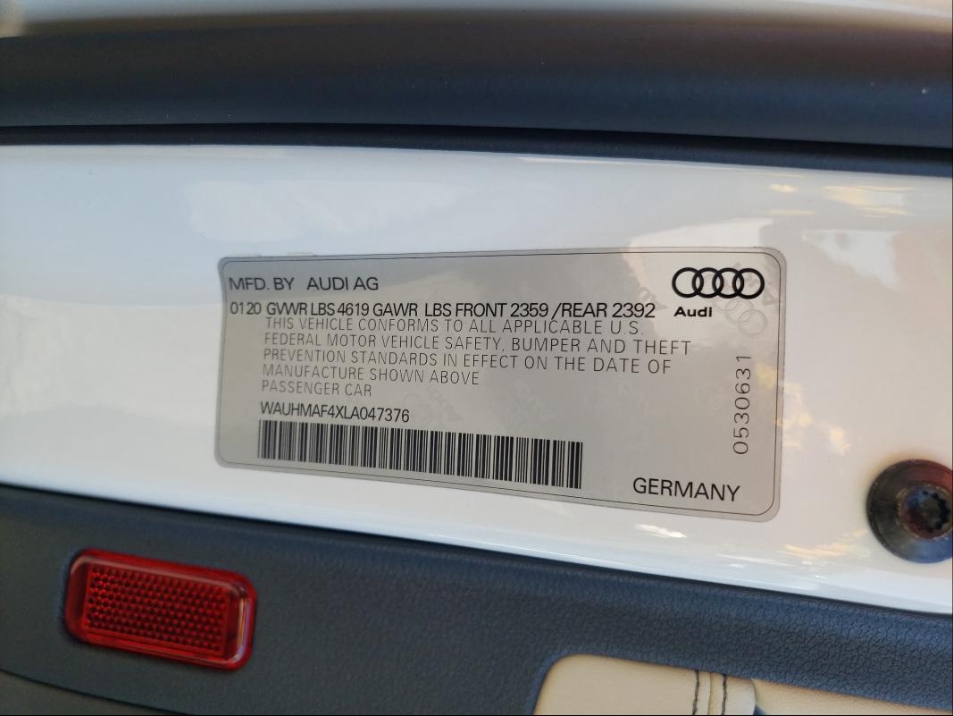 Photo 9 VIN: WAUHMAF4XLA047376 - AUDI A4 PREMIUM 