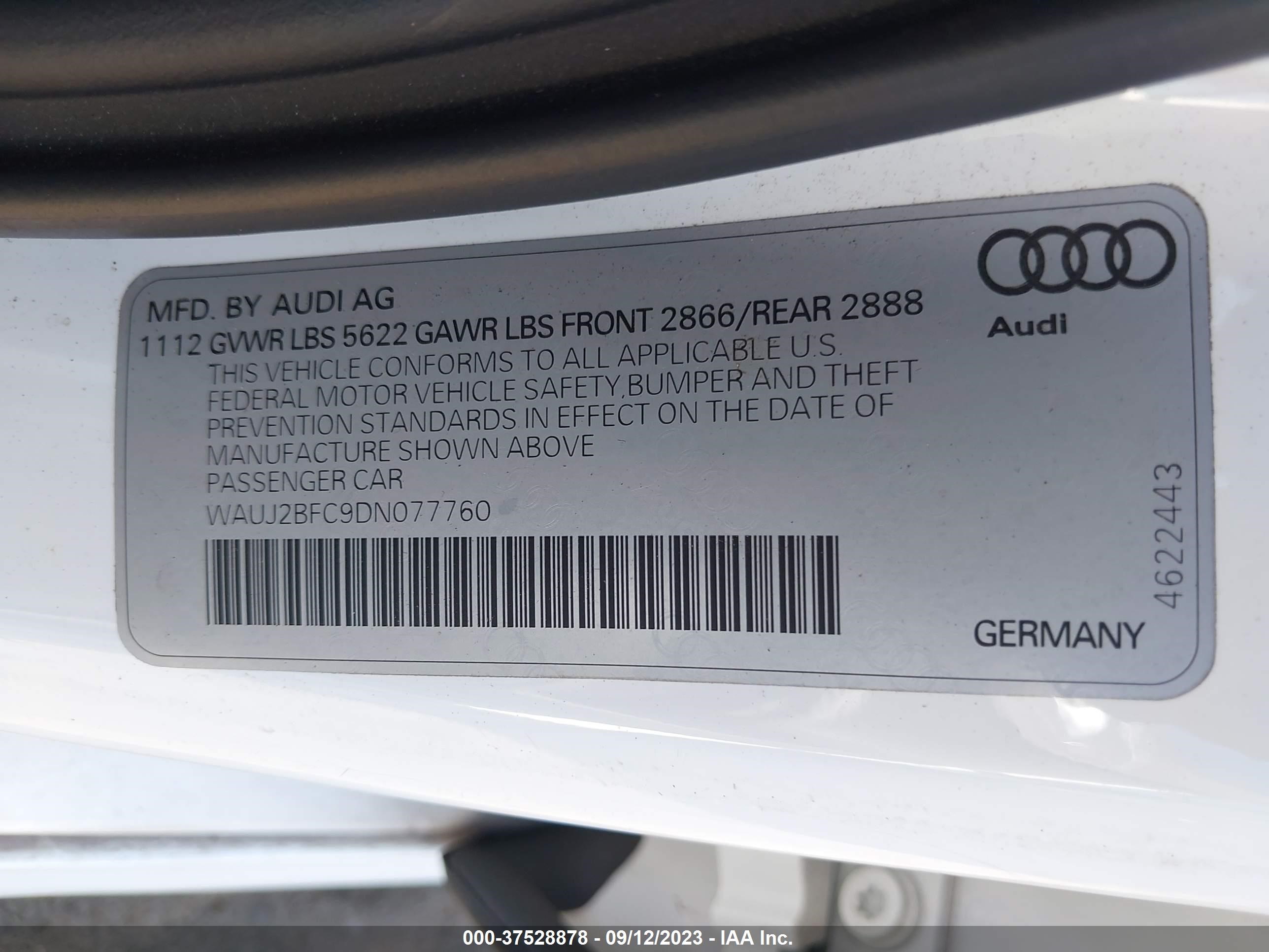 Photo 8 VIN: WAUJ2BFC9DN077760 - AUDI S6 