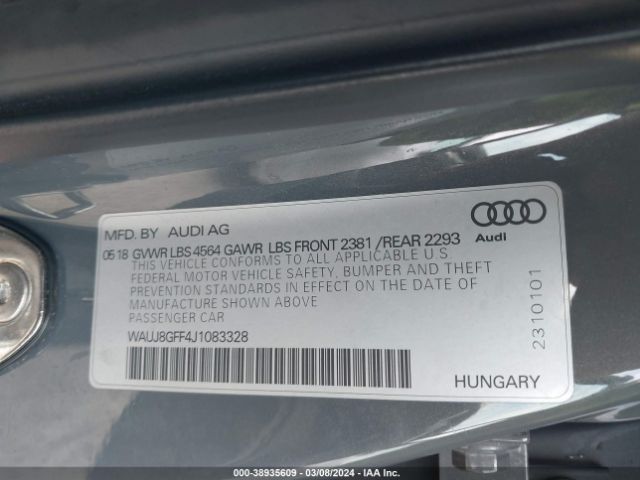 Photo 8 VIN: WAUJ8GFF4J1083328 - AUDI A3 