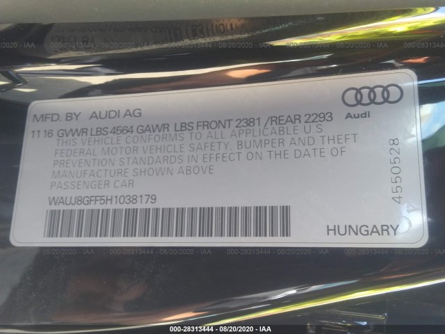 Photo 8 VIN: WAUJ8GFF5H1038179 - AUDI A3 