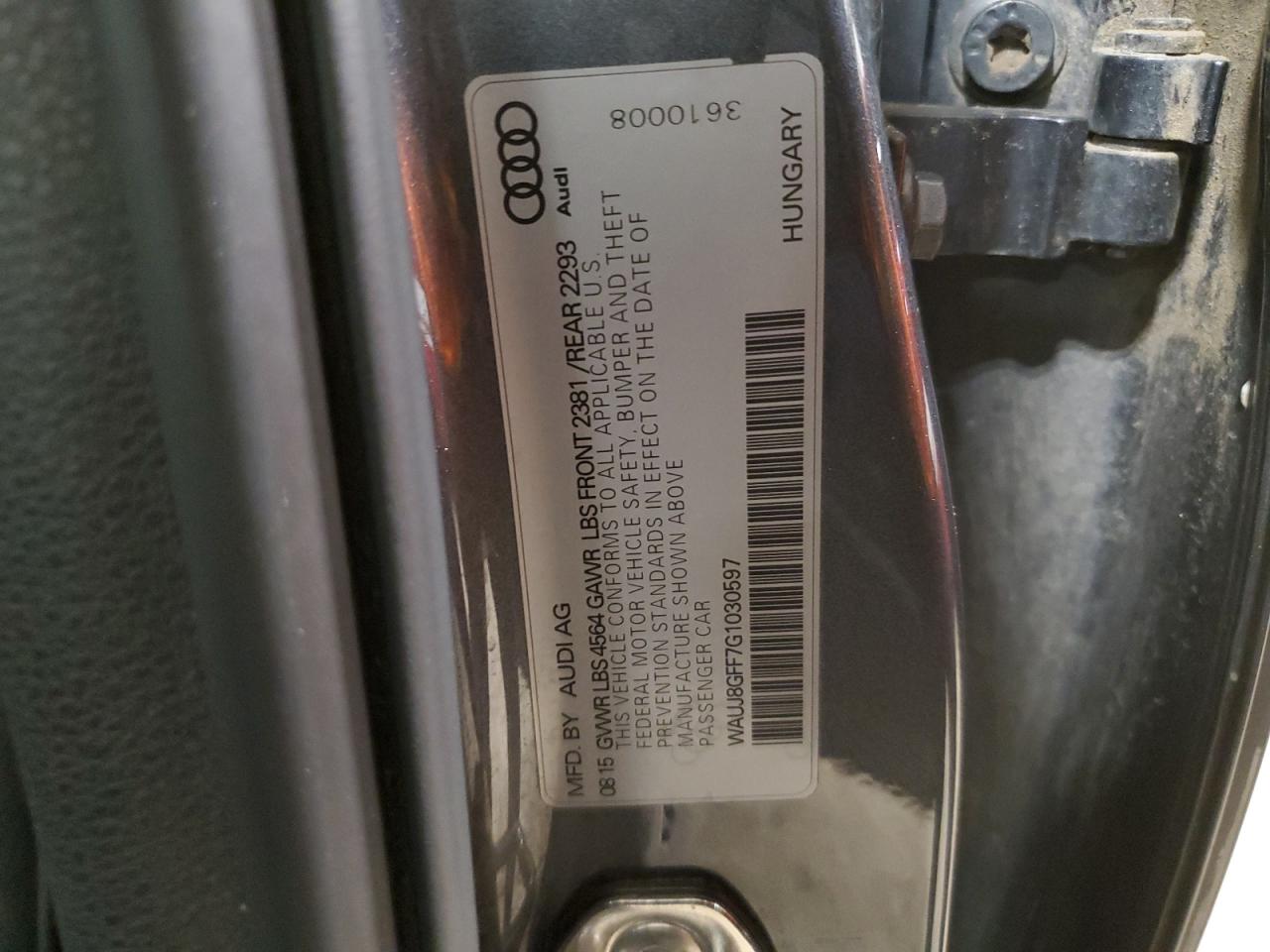 Photo 11 VIN: WAUJ8GFF7G1030597 - AUDI A3 