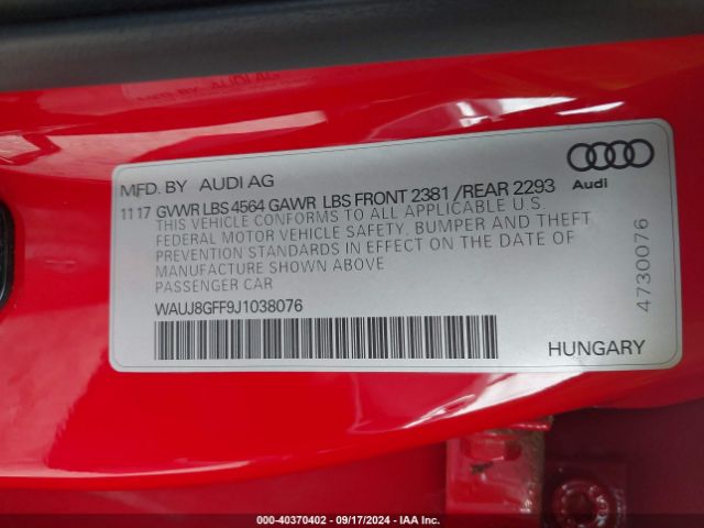 Photo 8 VIN: WAUJ8GFF9J1038076 - AUDI A3 