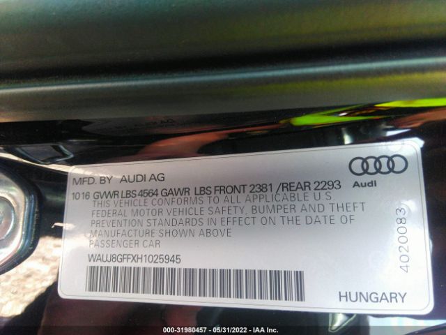 Photo 8 VIN: WAUJ8GFFXH1025945 - AUDI A3 SEDAN 