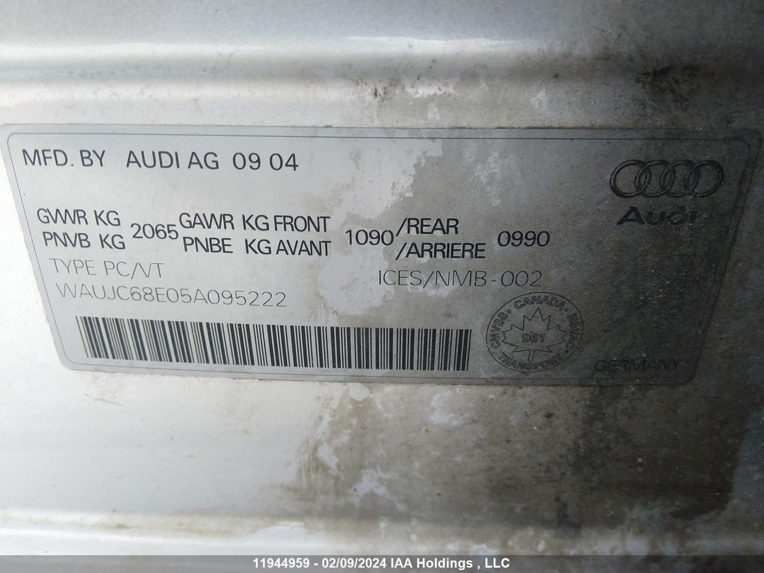 Photo 8 VIN: WAUJC68E05A095222 - AUDI A4 